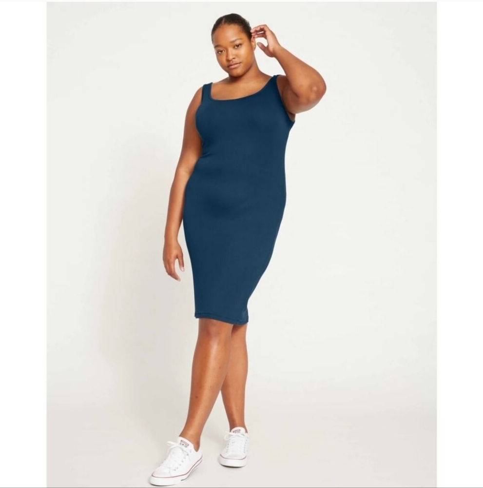 Universal Standard Foundation Tank Ribbed Midi Dress in Navy Size 26